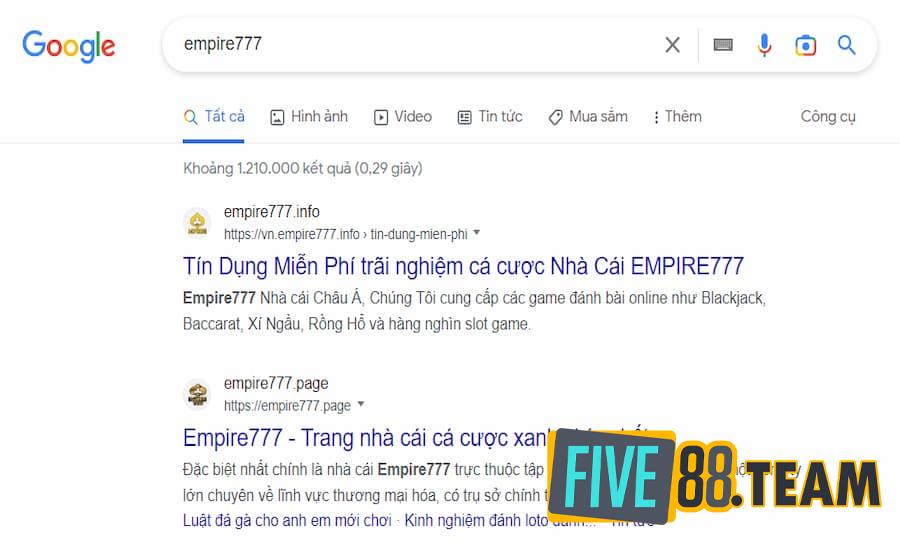 Top 10 nhà cái  Empire777  trên google tìm kiếm Việt Nam